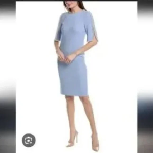 Rickie Freeman For Teri Jon Elegant Blue Pearl Embellished Dress - Picture 2 of 6